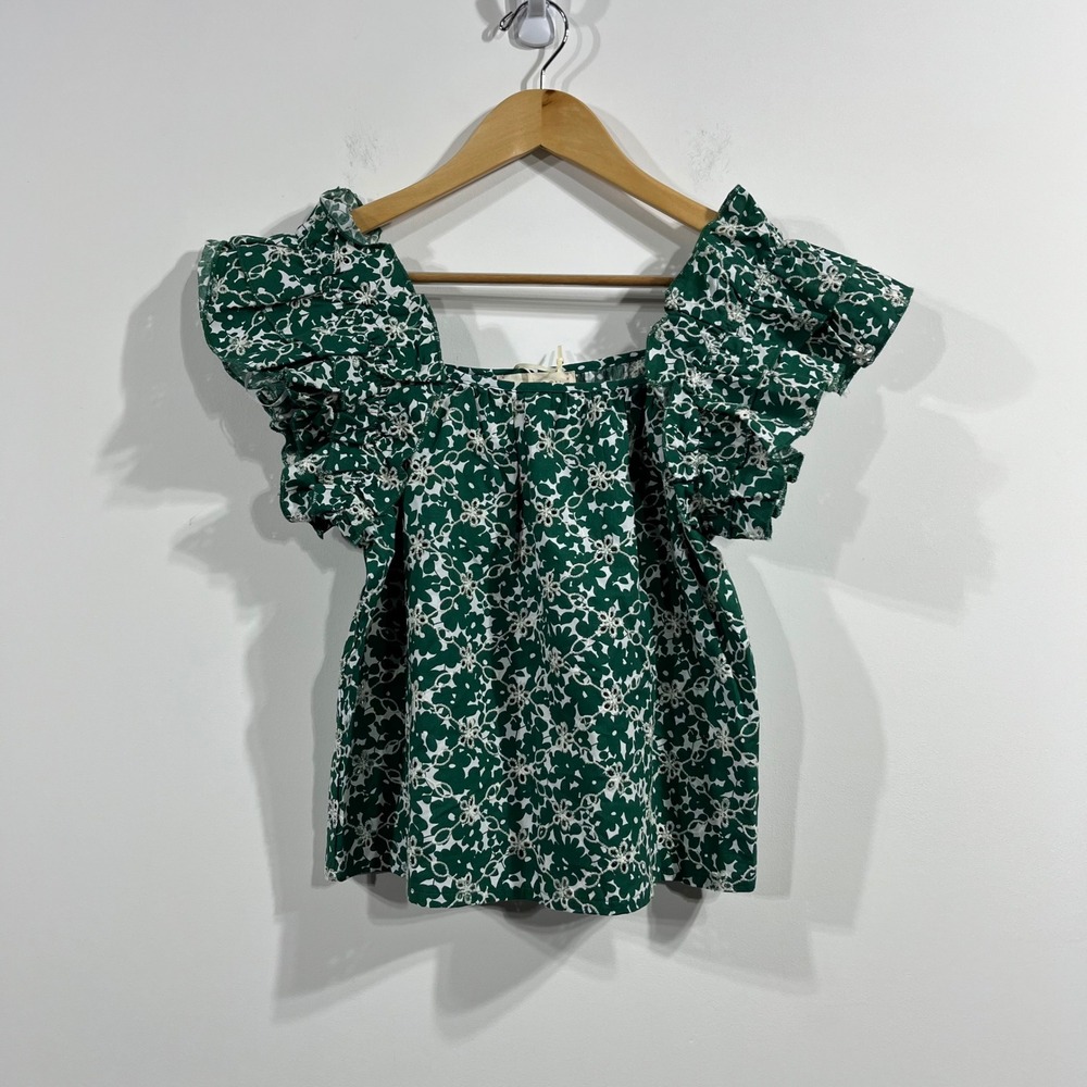 Luna Moon NWT Green Floral Eyelet Ruffle Sleeve Top Skirt Set Women Small Resort